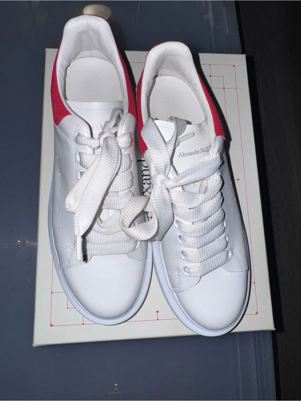 Alexander McQueen White Leather Sneakers with Red Heel Accent